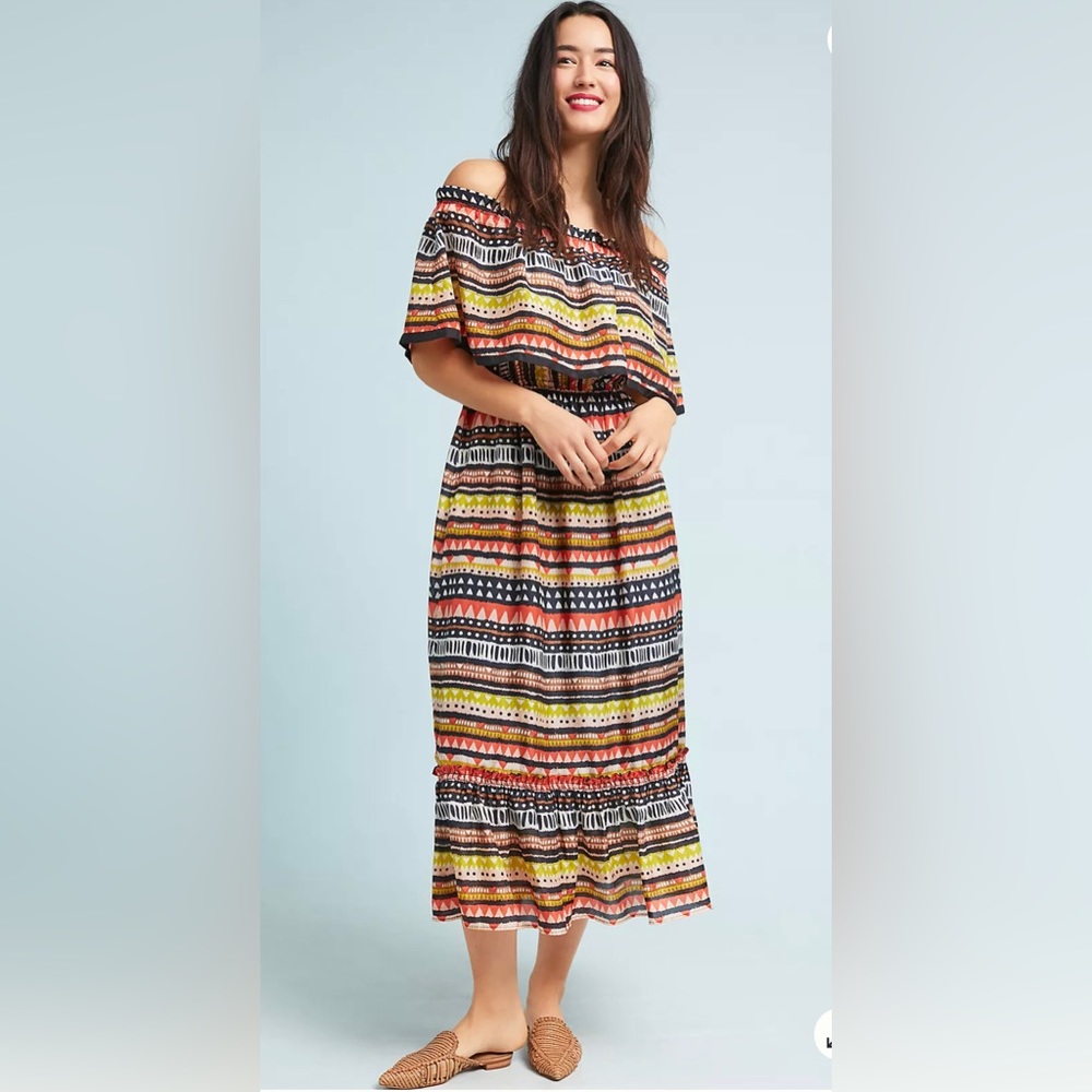 NWT Anthropologie Off the Shoulder Silk Maxi Dress Size Large